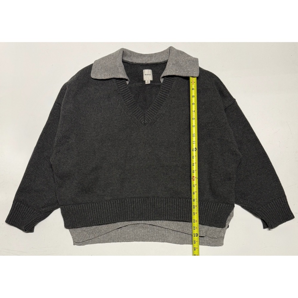 Maeve Anthropologie Gray Layered V-Neck Collar Sweater XL Cotton Wool OB2092545